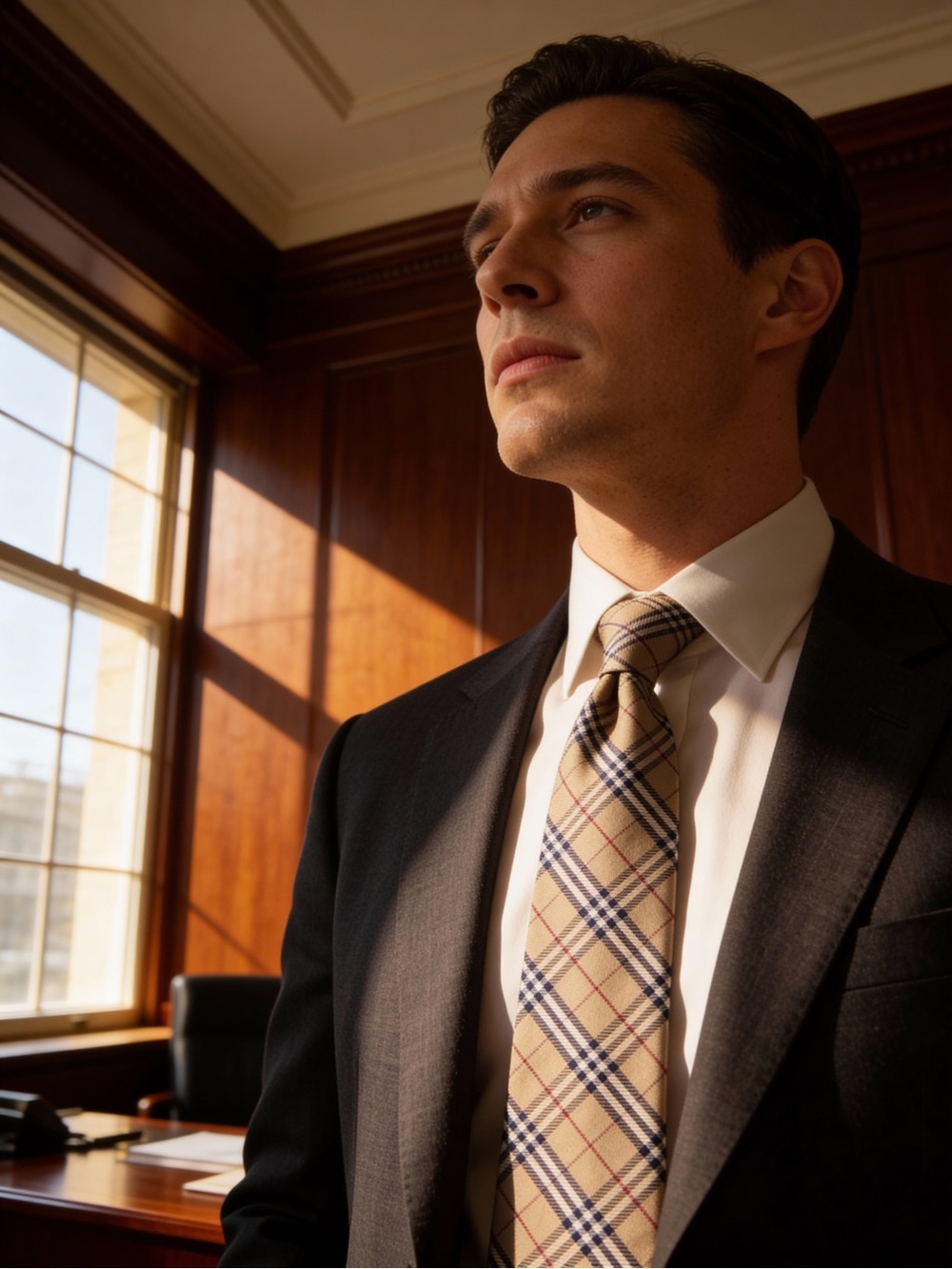 Burberry Beige Plaid Tie with Black and Red Accents - Picture 4 of 5